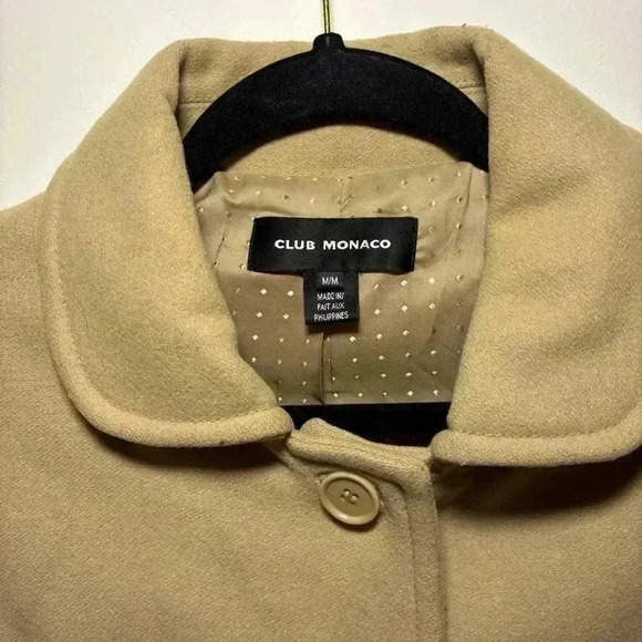 Club Monaco Womens Wool Blend Camel Coat Fully Lined Button Down-Size Medium - Picture 2 of 15